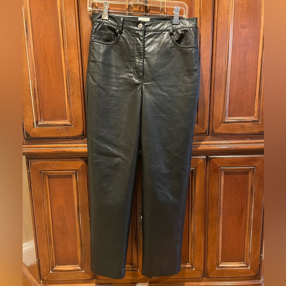 Aritzia Black Straight Leg Leather Pants